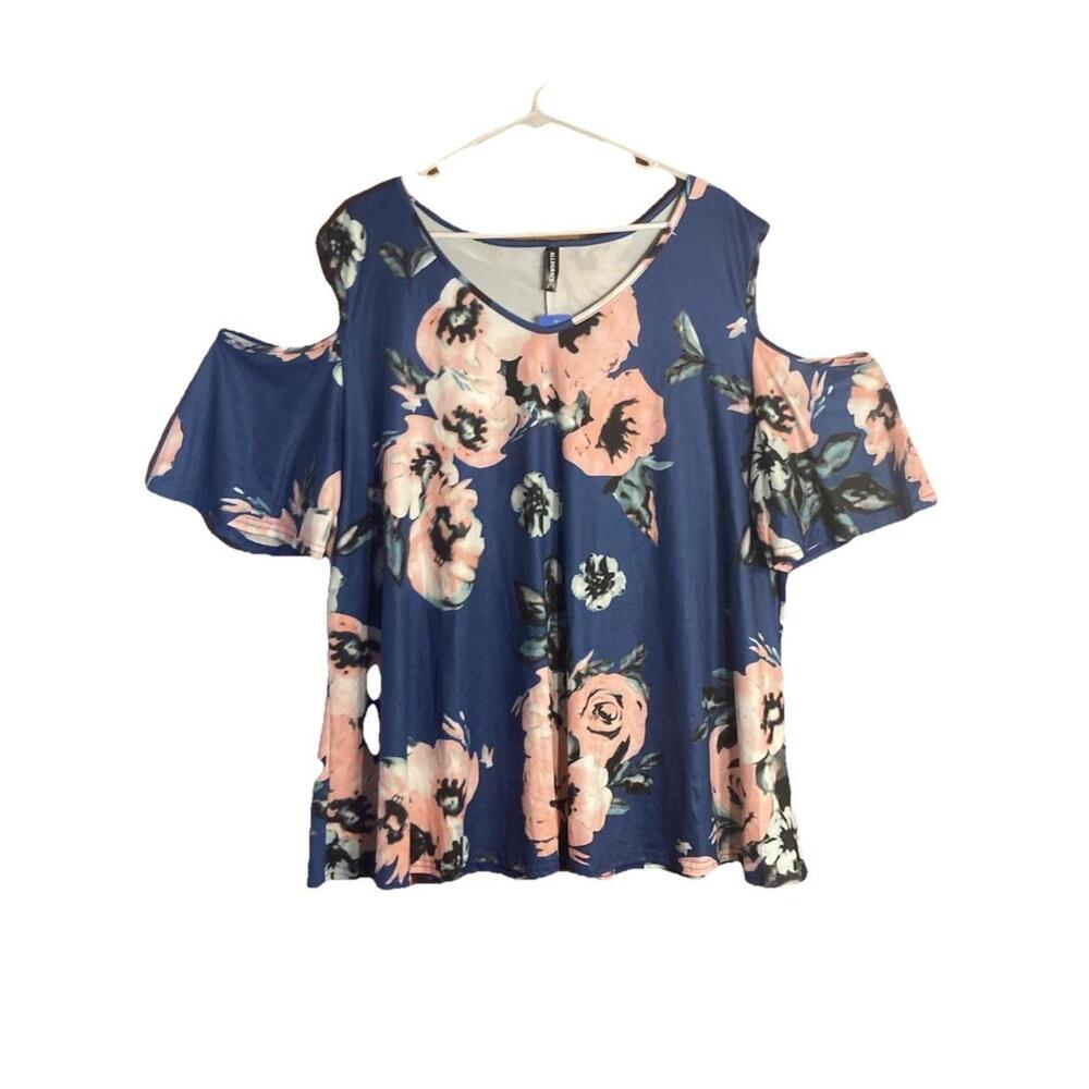 NWT Allegrace Blue Floral Cold Should Blouse Plus Size 3x